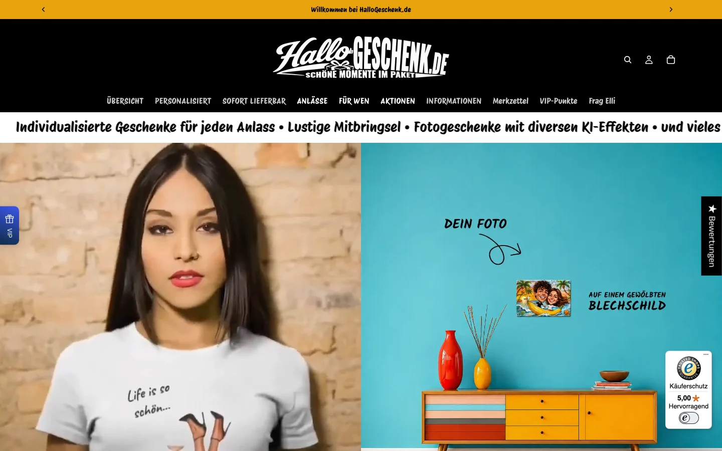Startseite des Onlineshops HalloGeschenk.de